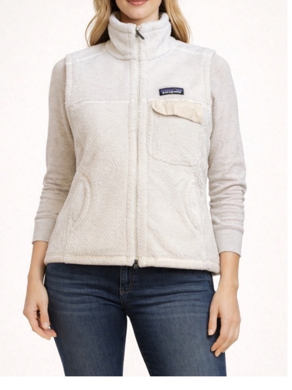 Patagonia Polartec Thermal Pro Fleece Vest Cream Size Large